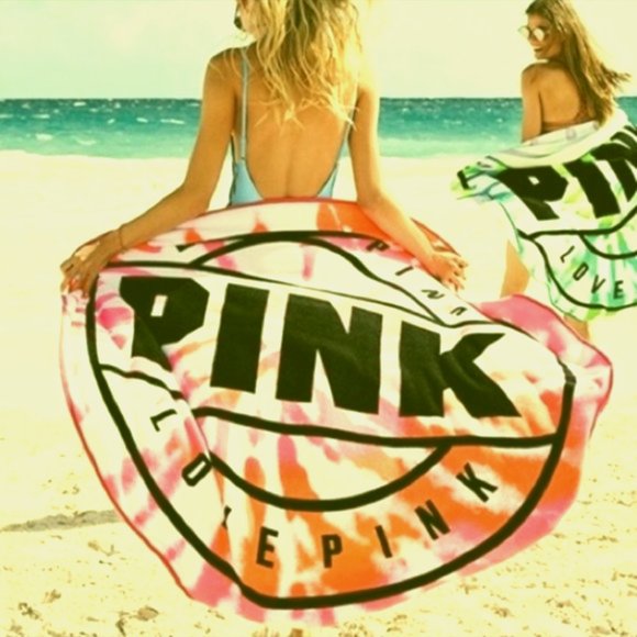 Nwt Pink Victorias Secret Logo Round Beach Towel